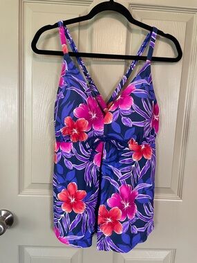 Purple, Pink, Red, Navy, White Floral One-Piece Swim Top with Tie Front